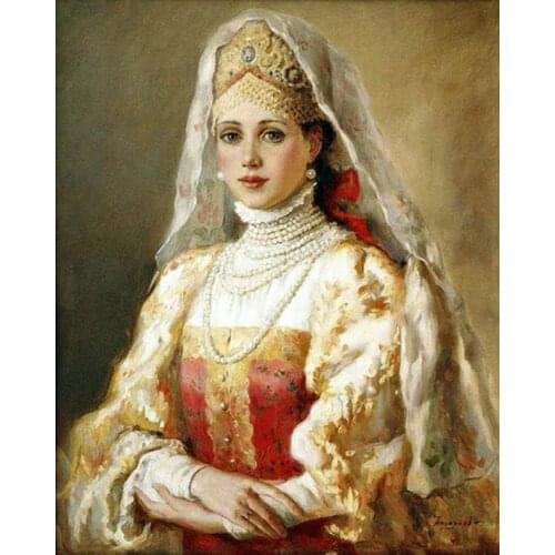 L2108 Women cross stitch Oil painting girl 11/ 14ct /16/28/27CT cloth cotton thread embroidery DIY handmade needlework