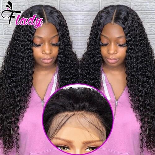 Malaysian Kinky Curly 13x4 Lace Frontal Wig HD Transparent Lace Front Human Hair Wigs For Black Women PrePlucked Remy Flady Hair