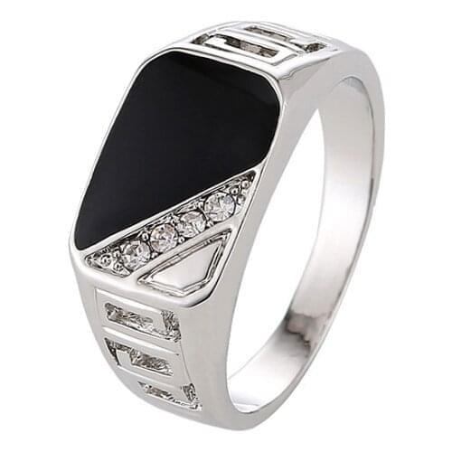 Rhinestone Men Ring New Fashion Size 7-12 Classic Gold Color Black Enamel Male Finger Rings Jewelry Gifts