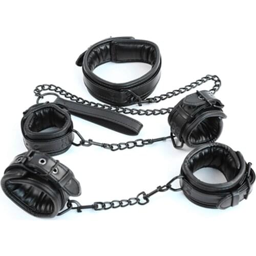 Sex Toys for Adults Black Leather sm Bondage Set 3pcs Restraints Collars Ankle Cuff Handcuffs for Sex Bondage Set