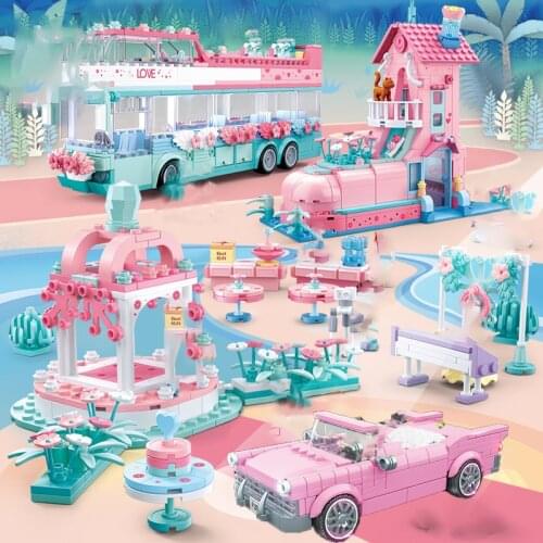 City Wedding Sets Friends Double-Deck Bus Pink Car House Yacht Building Blocks Bricks Kids Toys Girls Christmas Gift