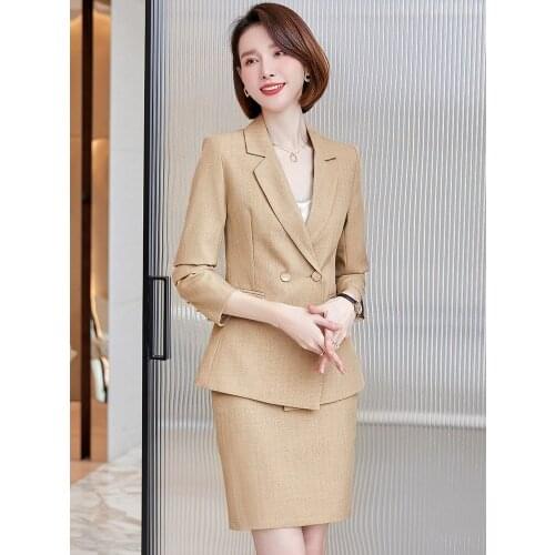 Gentle Wind Womens Skirt Suit Feminine Interview Clothing Autumn Tweed Long Sleeve female Blazer Elegant Office Workwear