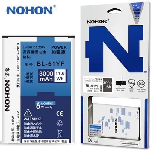 NOHON Original BL-51YF Battery For LG G4 LGG4 Battery H818 H815 H819 H810 VS999 F500 F500S F500K F500 V32 BL 51YF BL51YF Replace
