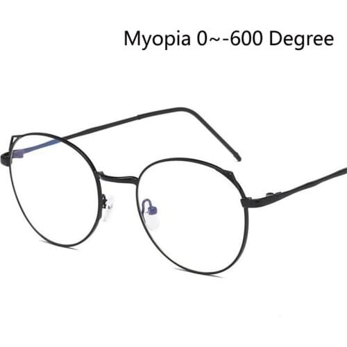 Diopter -1.0 -1.5 -2.0 -2.5 To -6.0 Cat Eye Prescription Spectacles Women Men Metal Oval Nearsighted Glasses Black/Gold Frame