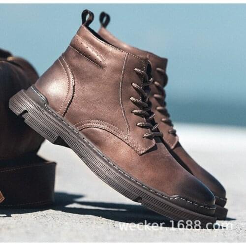 Autumn and winter Martin boots new trend fashion breathable leather boots non-slip wear-resistant mid-high mens boots