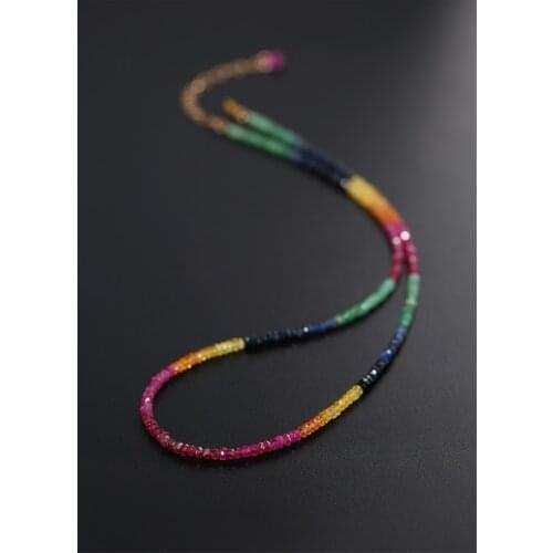 One set Ruby/Sapphire/Emerlad roundel faceted 3-4mm necklace +bracelet 40cm 16cm wholesale beads FPPJ