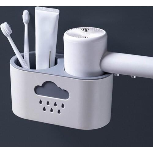 Hair Dryer Rack Sub Bathroom Bathroom Wall-Mounted Perforated Double-Iayer Shelf Self-Adhesive Hair Dryer Storage Rack