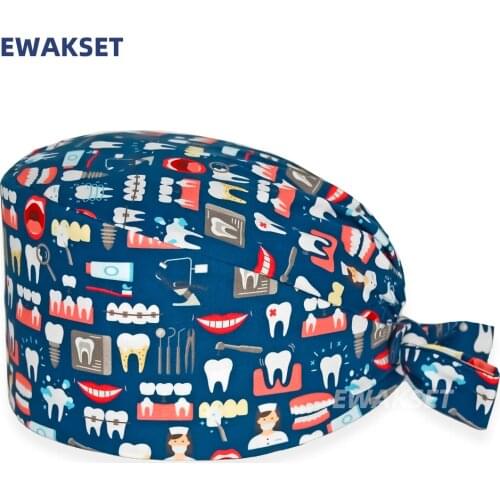 Unisex caps Women and Men Cotton Bandage Adjustable Cap Sweatband Bouffant Hat Men Nurse Uniform Accessories dog image cap