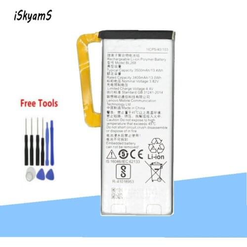 ISkyamS 1x 3400mAh /13.4wh BL268 Battery Replacement Smartphone For Lenovo ZUK Z2 Z2131 batteries +Tool