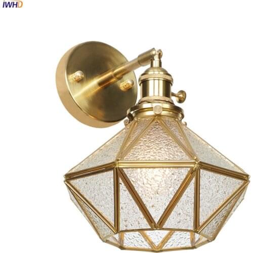 IWHD Nordic Style Glass Copper Wall Lamp Switch Bathroom Mirror Loft Decor Retro LED Wall Lights Fixtures Wandlamp Aplique Pared