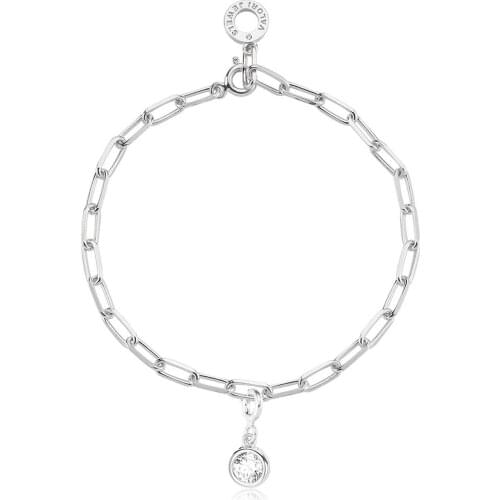 Valori Jewels Stylish Round, Zirconia White Gemstone, Rhodium Plated, Sterling Silver Charm Bracelet