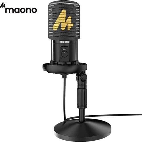 MAONO USB Microphone with Mic Gain Cardioid Studio Condenser Mic with Metal Pop Filter Shock Mount for Streaming Podcast PM461