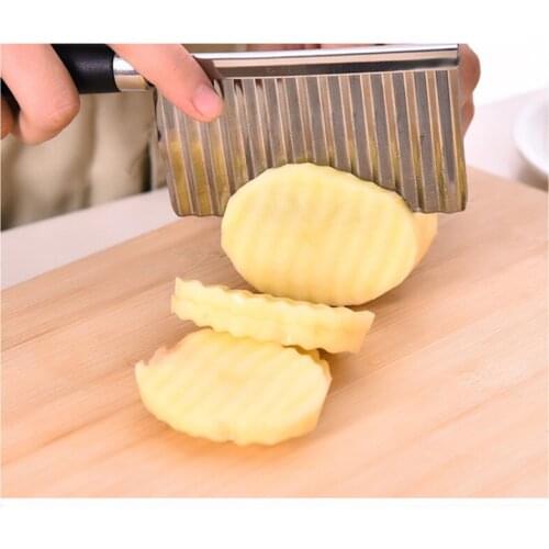 Stainless Steel Potato Chip Slicer Dough Vegetable Fruit Crinkle Wavy Knife Potato Cutter Peeler French Fry Maker Kitchen Gadget