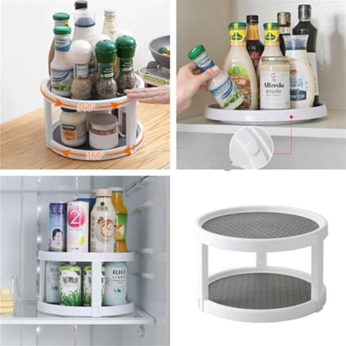 360° Rotating Tray Double Layers Spice Seasoning Jar Organizer Shelf Kitchen Storage Rack Holder Cabinet Refrigerator Turntable