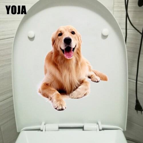 YOJA 19.7*23.2CM Smiling Cute Dog Home Toilet Sticker Funny Cartoon Toiltte Wall Decals T1-0291