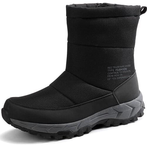 Winter Snow Boots for Men Plush Fur Shoes Army Green Mid Calf Boots Zip Outdoor Shoes Non Slip Rubber Mens Boots Warm