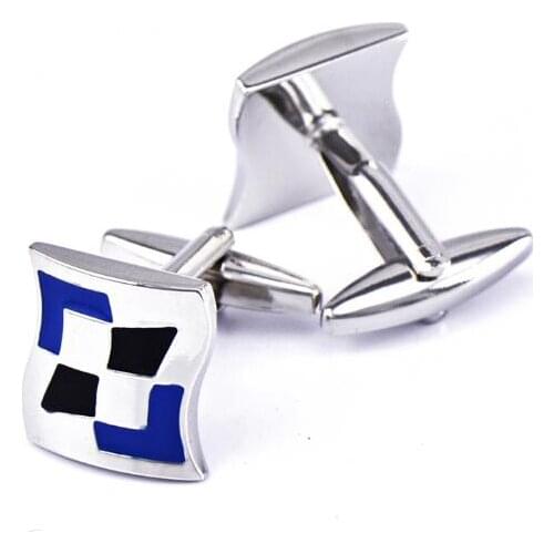 10pairs/lot Silver Square Cuff Links Blue Enamel Cuff Links Copper Businesss Style Cuff Button Mens Jewelry Gift Wedding Party