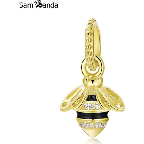 2018 Newest 925 Sterling Silver Bead Charm Gold Color Dangle Queen Bee Pendant Shine Charms Fit Pandora Bracelets Women Jewelry