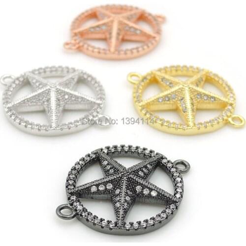 24*20*5mm Micro Pave Clear CZ Round Of Star Connectors Fit For Men And Women Making Bracelets Jewelry