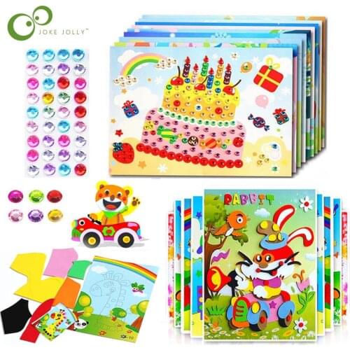 7pcs/lot DIY Diamond Stickers & 3D EVA Foam Sticker Handmade Crystal Paste Painting Puzzle Toys Kids Child Stickers Toy Gift ZXH