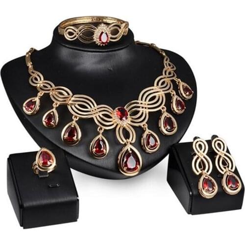 African Jewelry Sets Gold Color Nigerian Wedding For Women Red Crystal Jewelry Wedding Bridal Jewelry Set Wedding Accessories