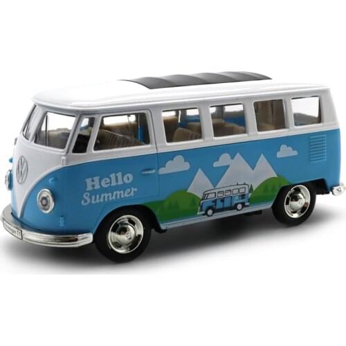 1/30 T1 V W VAN BUS Diecast Model Toys CAR for Kids Sound Light Pull back