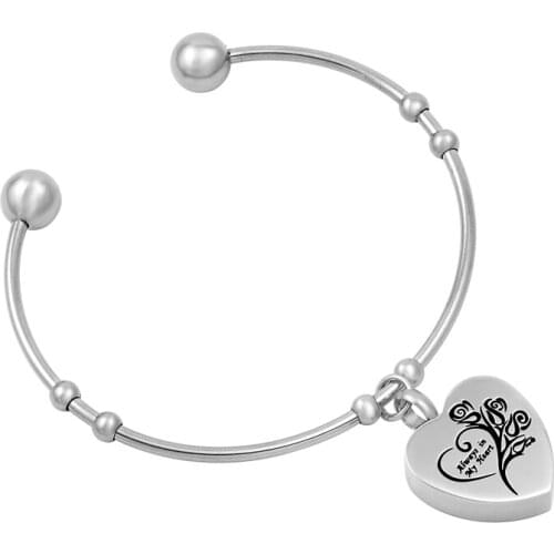 IJB5034 Tree of Life Love Charm Always In My Heart Pendant Urn Bracelet Stainless Steel Human/Pet Ashes Keepsake Bangle&Bracelet