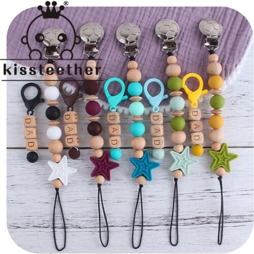 Kissteether Five-Pointed Star Pacifier Chain Iron Clip Food Grade Chew Silicone Beads Infant Pacifier Chain And Lobster Clasp