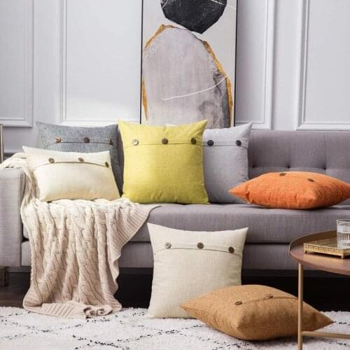 Decorative Linen Button Pillow Cushion Triple Button Vintage Farmhouse Pillow for Couch Sofa Bed 18 X 18 Inch 45 X 45 Cm