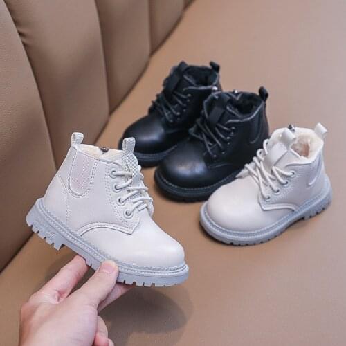 Kids Snow Boots Little Girl Shoes Non-slip Boys Sneakers Winter Plush Warm Solid Color Boys Ankle Boots Cotton Shoes STP061