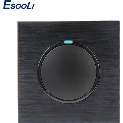 Esooli Luxury 1 Gang 1 Way Random Click On / Off Wall Light Switch With LED Indicator Black Aluminum Metal Panel