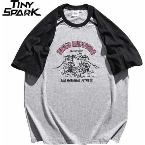 Hip Hop Raglan Sleeve T Shirt 2021 Men Streetwear Letter Sports Meeting Print T-Shirt Harajuku Cotton Short Sleeve Tshirt Gray