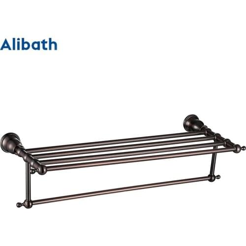 Brass Wall Mounted Round Brown Bath Towel Rack Bathroom Towel Holder Double Towel Shelf Bathroom Accessories