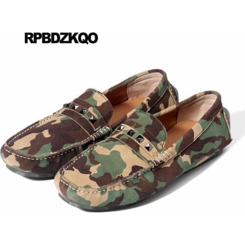 Loafers Driving Genuine Leather British Style Real Luxury Soft Moccasins Camouflage Rivet Stud Flats Nubuck Shoes Men Suede