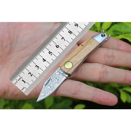 Mini folding knife pocket outdoor self-defense portable knife Damascus steel survival knife fruit knife fishing tool peeling