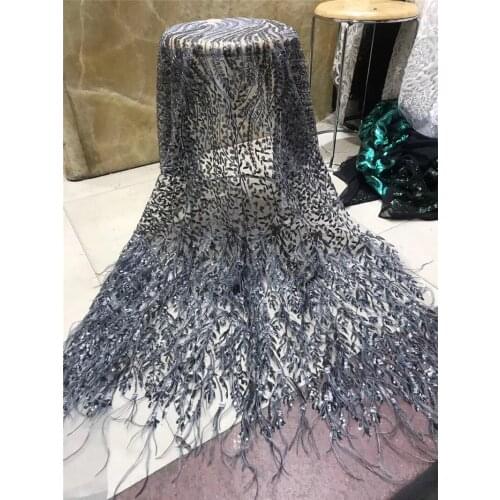 Fashionable feather french embroidery lace fabric fashion mesh tulle net with 3d flowers and beads for wedding YG-678