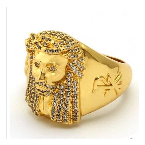 Fashion HIP Hop Bling Gold Color Jesus Ring Iced Out Crystal Ring for Men Prayer Jewelry