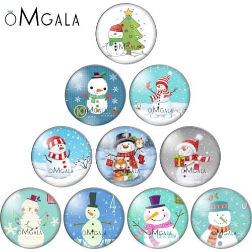 Cartoon Winter Christmas Snowman Mix 10pcs 8mm/10mm12mm/18mm/20mm/25mm Round photo glass cabochon demo flat back Making findings