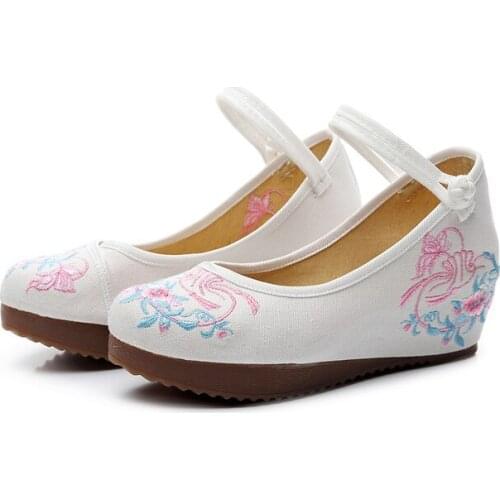 Spring Summer New Muffin Bottom Increased Slope and Fashion Dance Chinese Style Embroidered Retro-classic Womens Cloth Shoes