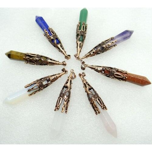 New product jewelry gold color faceted natural stone quartz crystal Opal pendulum hexagonal suspension pendant for necklace 1pcs