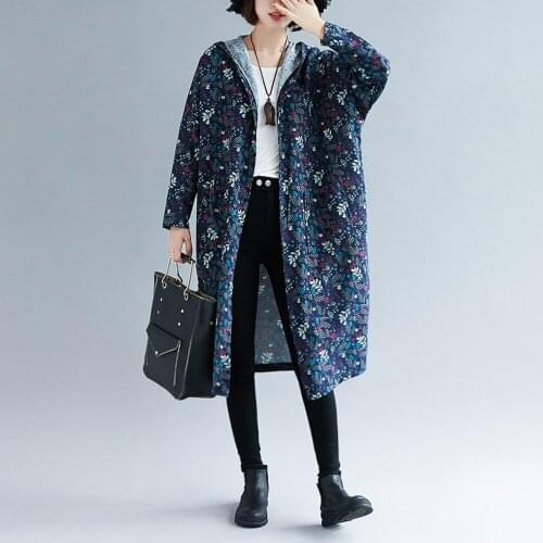 Fall Long Jacket Hooded Long Sleeve Floral Print Loose Jackets Women Plus Size Windbreaker Basic Coat Outerwear Female Clothes