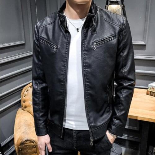 Autumn mens leather jacket slim motorcycle pu coat men casual jackets clothes spring jaqueta de couro street stand collar
