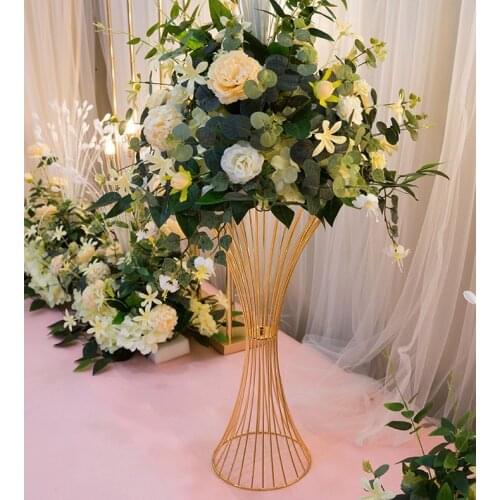 Outdoor Lawn Wedding Road Lead Flower Plinth Stand Shiny Metal Vase Grand Event Table Centerpieces Floral Bouquet Display Rack