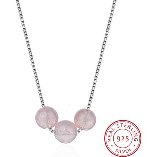 Simple Fashion 925 Sterling Silver Natural Strawberry Crystal Beads Necklace For Women Short Chain Necklace S-n247