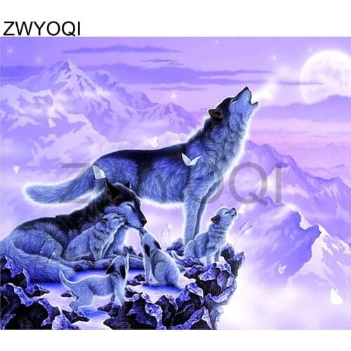 Full Square Diamond embroidery Wolf mountain moon DIY 3D Diamond painting Cross stitch Wolf moon Full Round Diamond mosaic Wolf