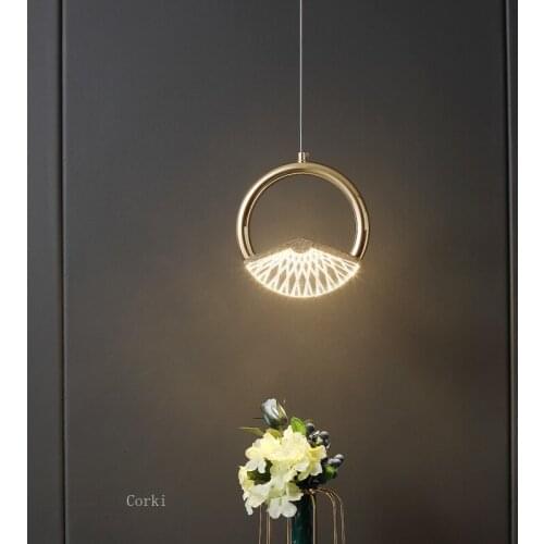 Postmodern Luxury Gold Ring Acrylic Led Pendant Lights For Kitchen Dining Room Bedside Hanging Lamp Loft Decor Lighting Fixtures