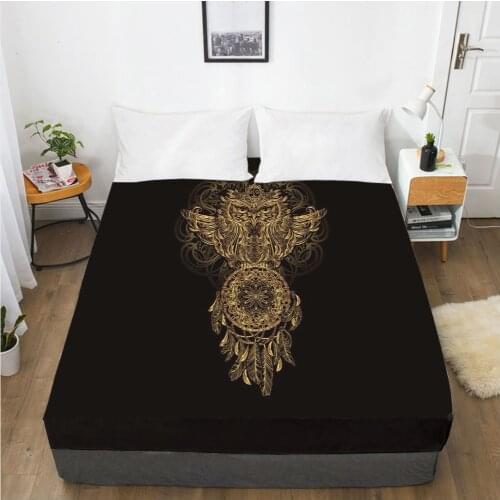 Fitted Sheets Mattress Cover With Elastic Band Bedsheet Bed Sheet Linens 90x200 180x200 200x220 Size 3D Printed Black owl
