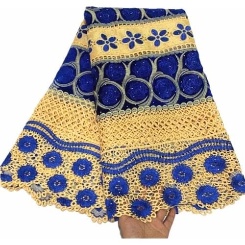 With stones african guipure lace fabric with velvet lace high quality cord lace fabric for women dress
