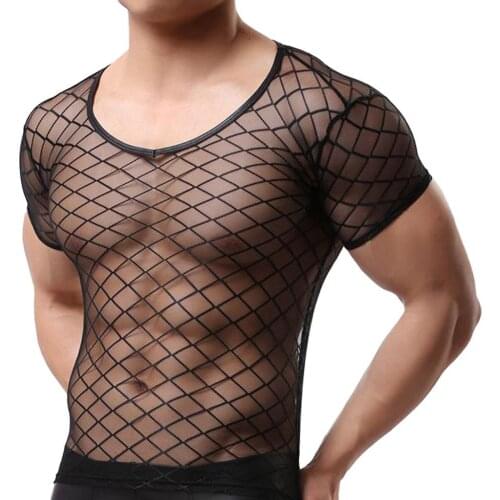Night Club Sexy Men Short Comfortable Sleeve Mesh T-Shirt See-through Openwork Top Perfect for a passionate night