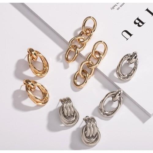 Korean Simple Metal Link Earrings Exaggerated Fashion Wild Long Tassel Stud Earrings for Women